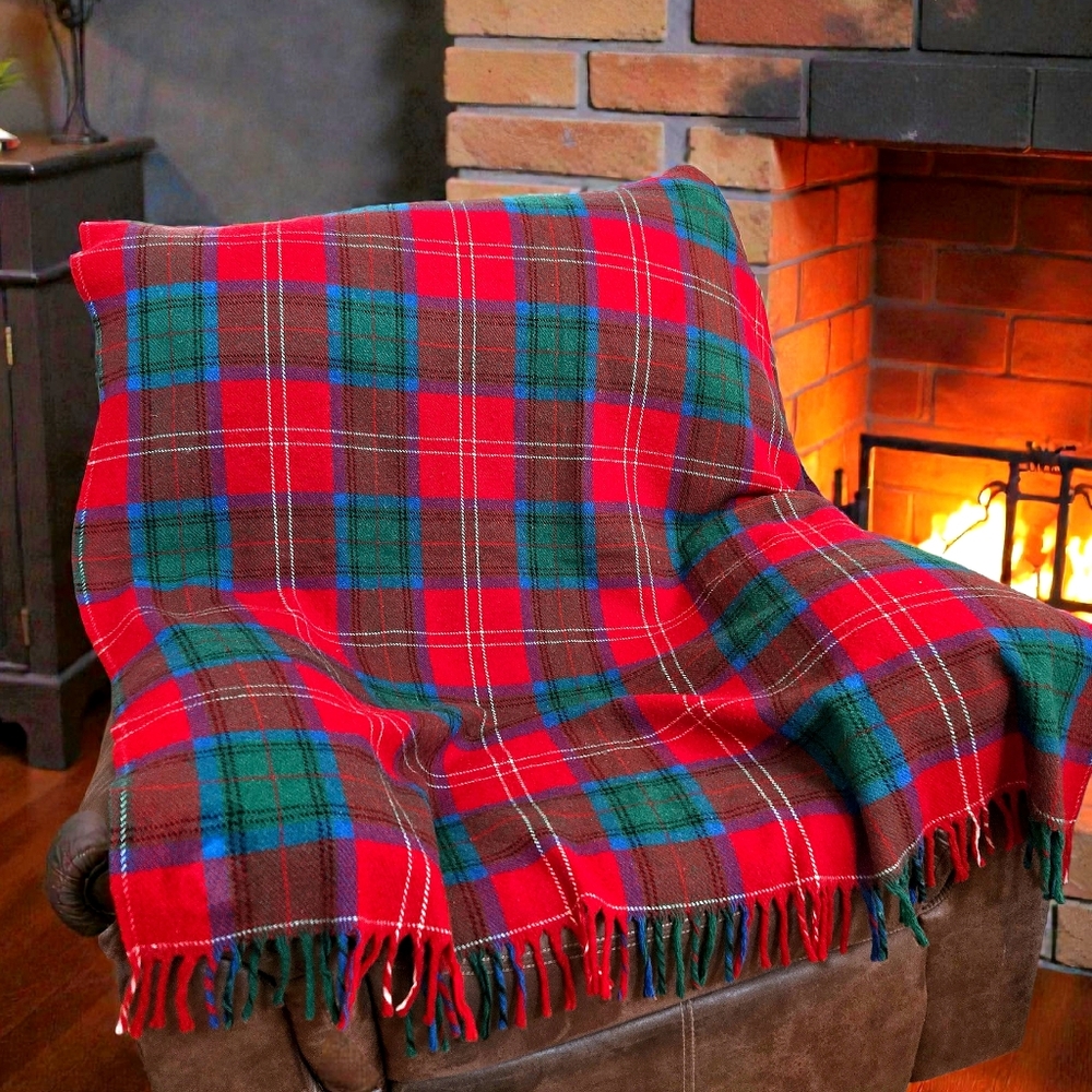 Vintage Faribault Lap Blanket Virgin Wool Red Plaid Throw Stadium Car Blanket